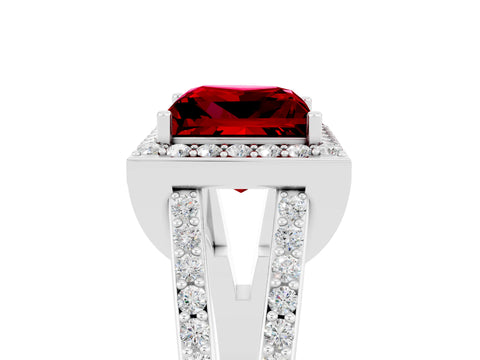 White gold Princess Cut Ruby Halo Ring with Split Shank U-Prong Band and Four-Prong Setting_5