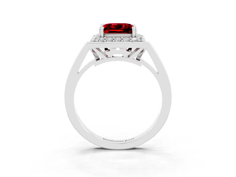 White gold Princess Cut Ruby Halo Ring with Split Shank and Four-Prong Setting_15