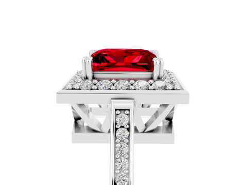 White gold Princess Cut Ruby Halo Ring with Split Shank and Four-Prong Setting_17
