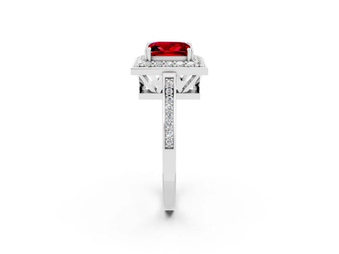 White gold Princess Cut Ruby Halo Ring with Split Shank and Four-Prong Setting_9