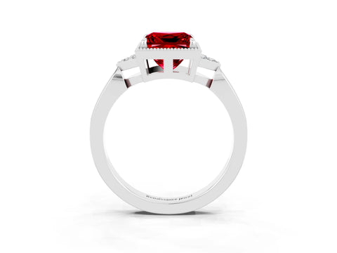 White gold Princess Cut Ruby Halo Ring with Tapered Band and Four-Prong Setting_3