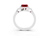 White gold Princess Cut Ruby Halo Ring with Tapered Band and Four-Prong Setting_3