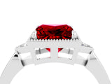 White gold Princess Cut Ruby Halo Ring with Tapered Band and Four-Prong Setting_4