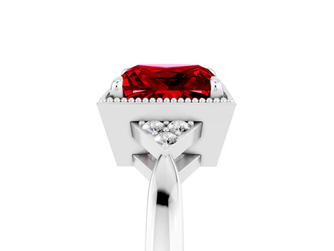 White gold Princess Cut Ruby Halo Ring with Tapered Band and Four-Prong Setting_5