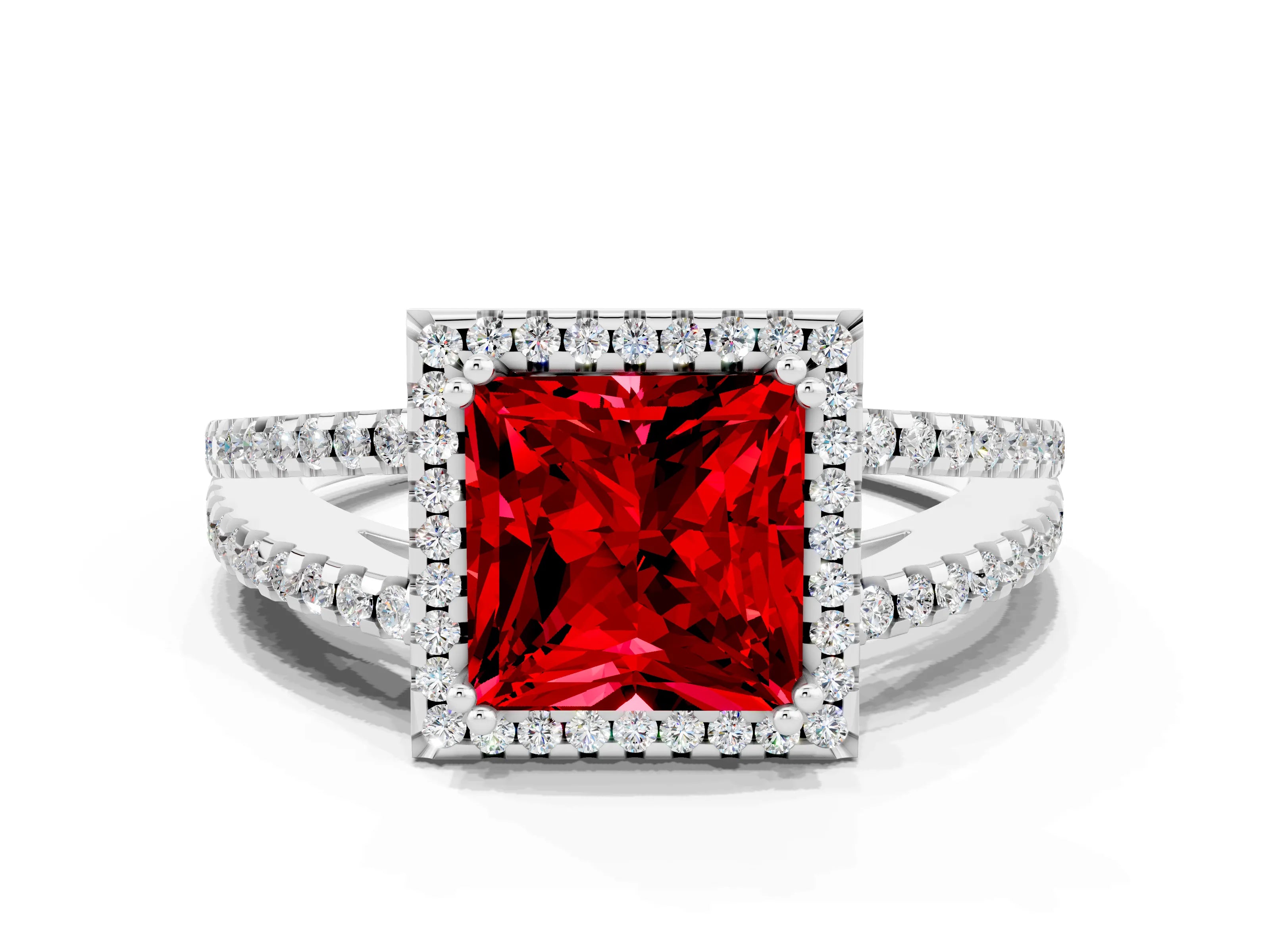 White gold Princess Cut Ruby Halo Split Shank Engagement Ring_12