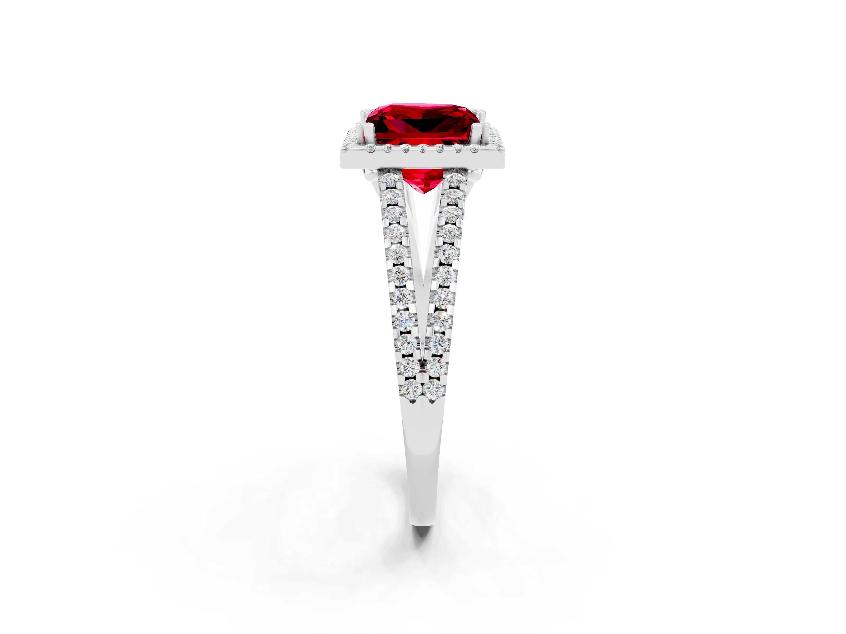 White gold Princess Cut Ruby Halo Split Shank Engagement Ring_14