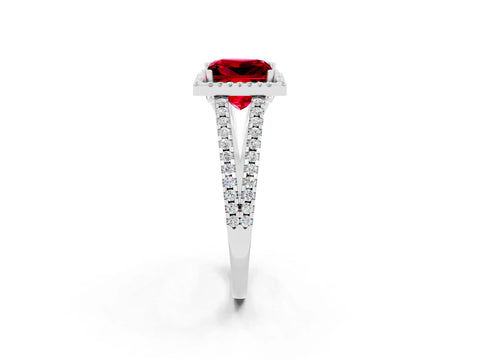 White gold Princess Cut Ruby Halo Split Shank Engagement Ring_14