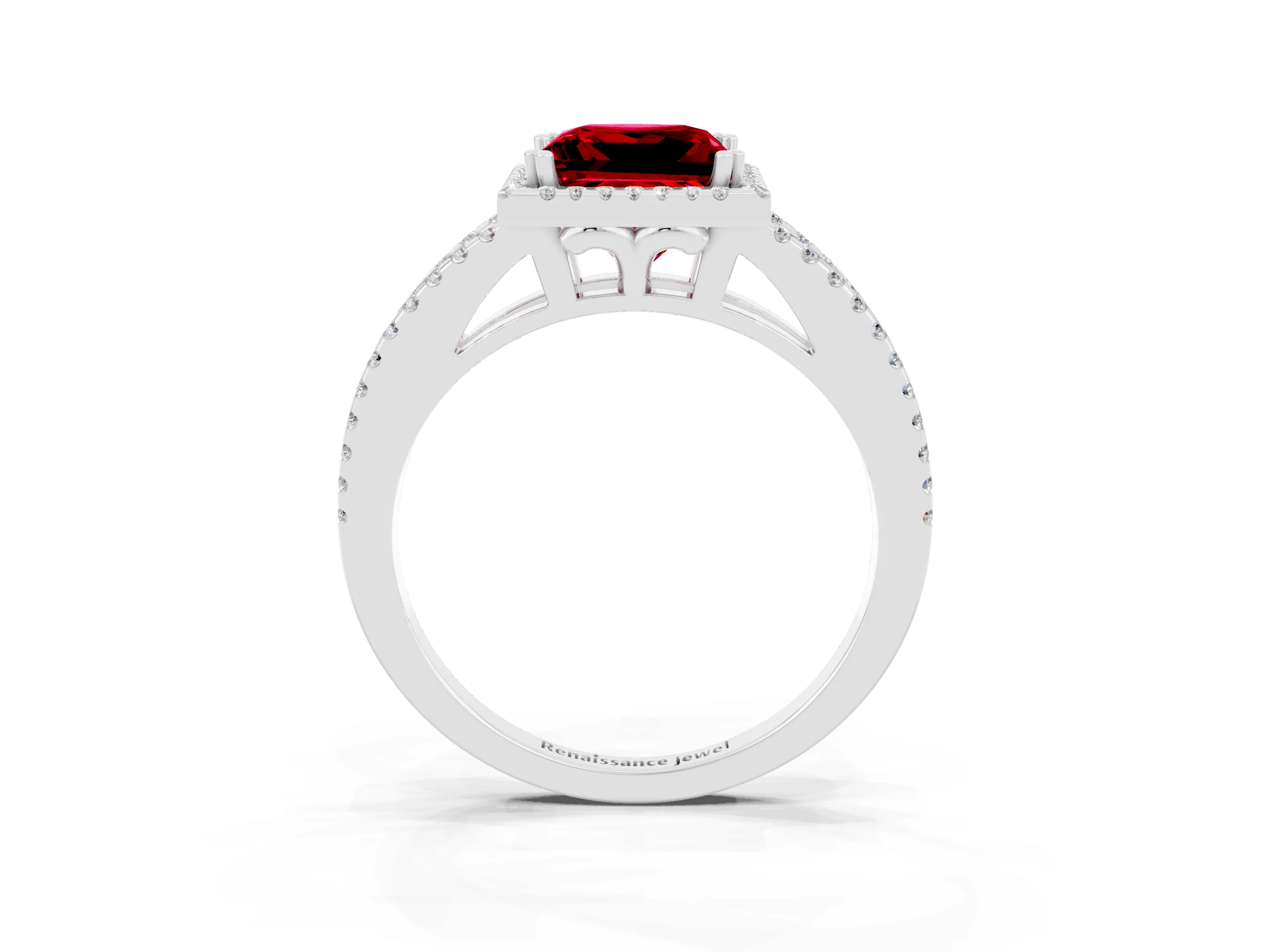 White gold Princess Cut Ruby Halo Split Shank Engagement Ring_15