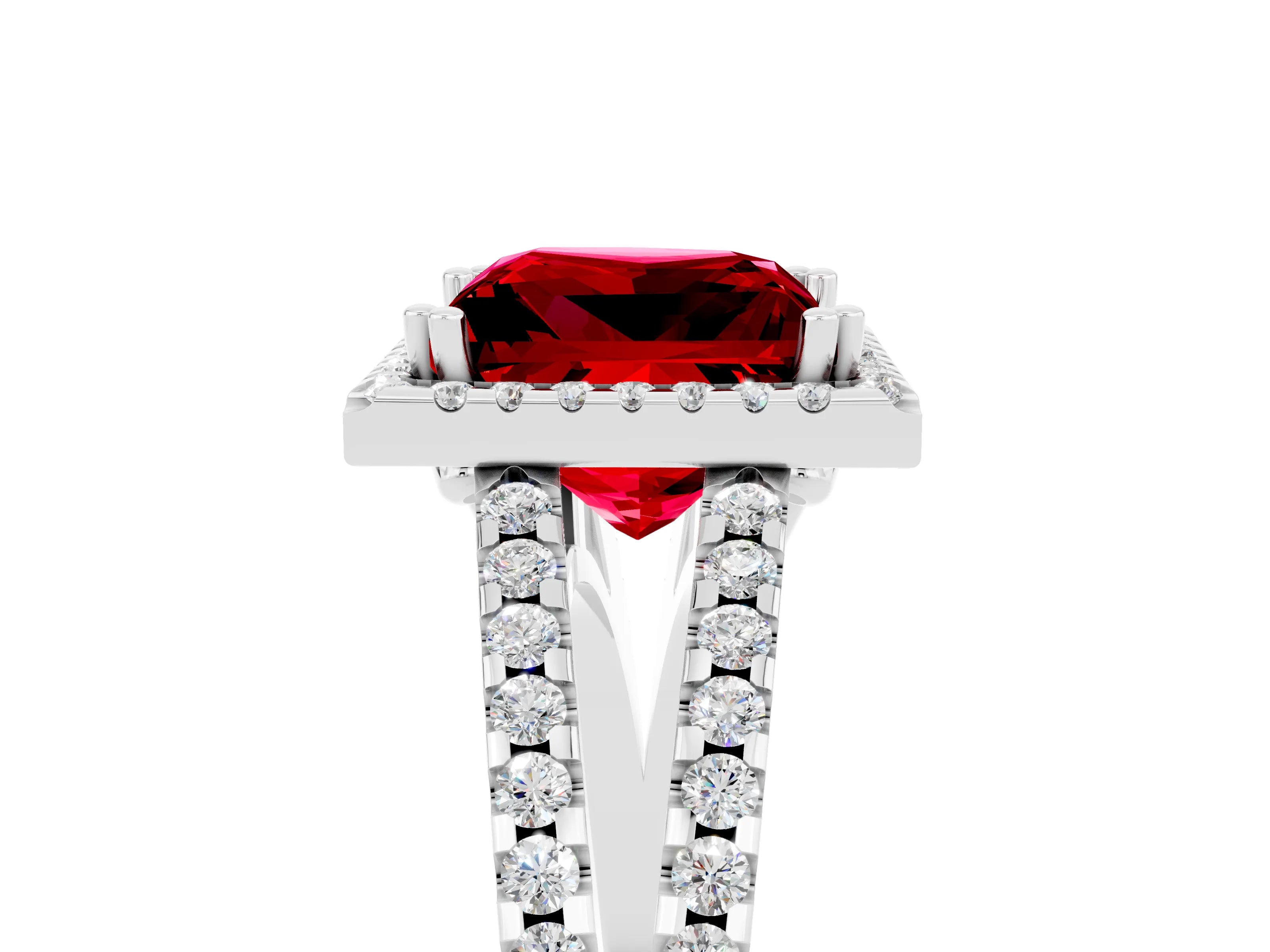 White gold Princess Cut Ruby Halo Split Shank Engagement Ring_17