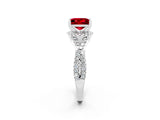 White gold Princess Cut Ruby Halo Twist Band Solitaire Prong Setting Ring_2