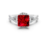 White gold Princess Cut Ruby  Halo Twist Band Solitaire Prong Setting Ring_24
