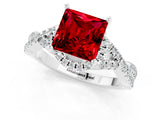 White gold Princess Cut Ruby  Halo Twist Band Solitaire Prong Setting Ring_25