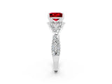 White gold Princess Cut Ruby  Halo Twist Band Solitaire Prong Setting Ring_26