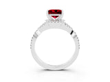 White gold Princess Cut Ruby  Halo Twist Band Solitaire Prong Setting Ring_27