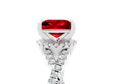 White gold Princess Cut Ruby  Halo Twist Band Solitaire Prong Setting Ring_29