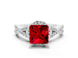 White gold Princess Cut Ruby  Halo Twist Band Solitaire Prong Setting Ring_54