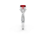 White gold Princess Cut Ruby  Halo Twist Band Solitaire Prong Setting Ring_56