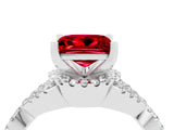 White gold Princess Cut Ruby  Halo Twist Band Solitaire Prong Setting Ring_58