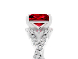 White gold Princess Cut Ruby Halo Twist Band Solitaire Prong Setting Ring_5