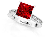 White gold Princess Cut Ruby Milgrain Pavé Engagement Ring with Four-Prong Setting_13