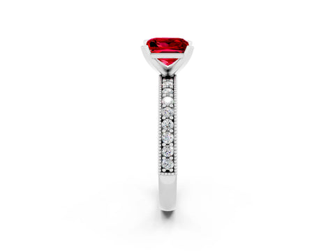 White gold Princess Cut Ruby Milgrain Pavé Engagement Ring with Four-Prong Setting_14