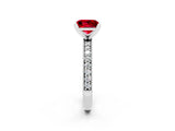 White gold Princess Cut Ruby Milgrain Pavé Engagement Ring with Four-Prong Setting_14