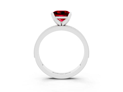 White gold Princess Cut Ruby Milgrain Pavé Engagement Ring with Four-Prong Setting_15