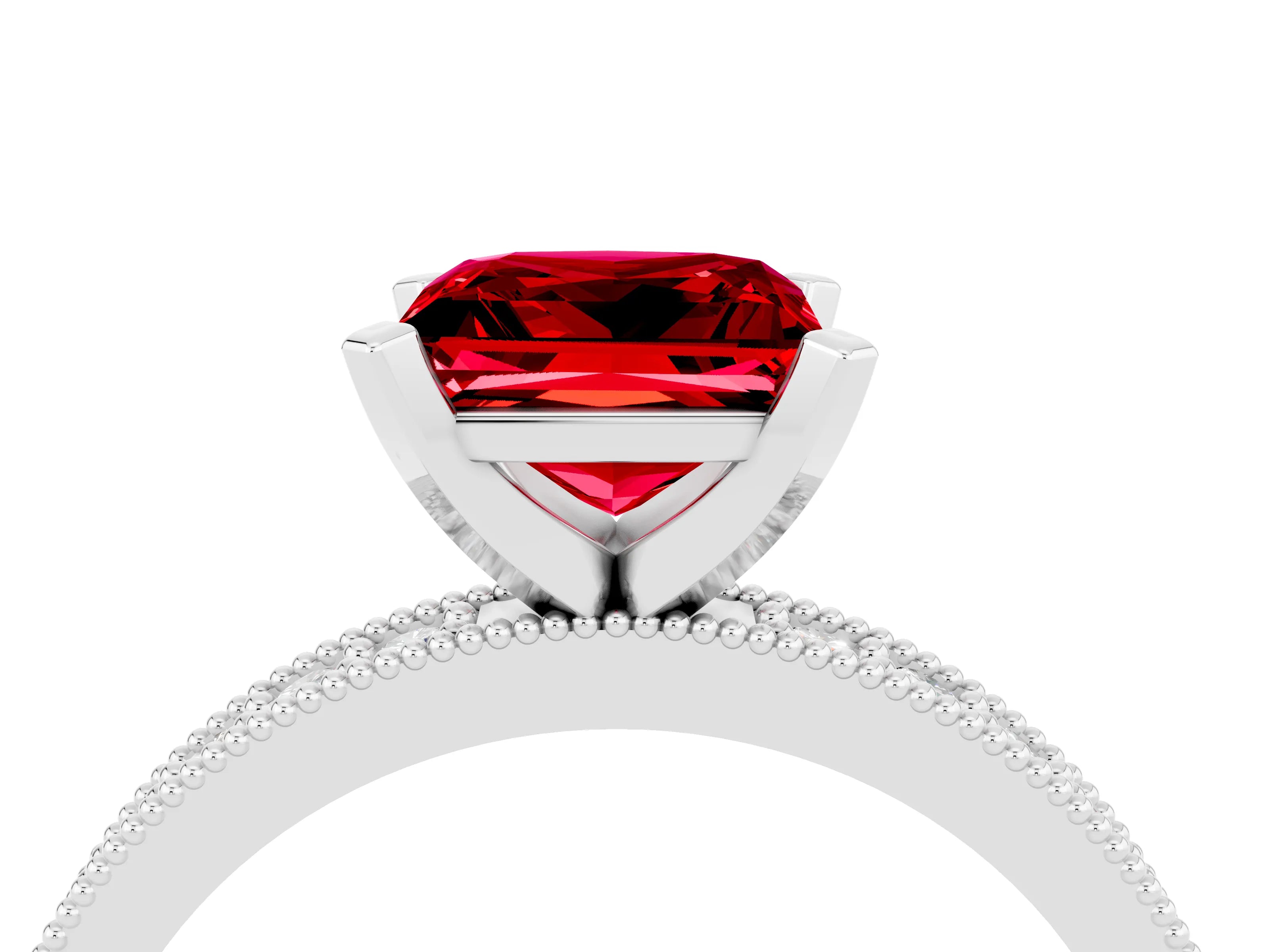 White gold Princess Cut Ruby Milgrain Pavé Engagement Ring with Four-Prong Setting_16
