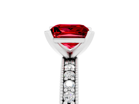 White gold Princess Cut Ruby Milgrain Pavé Engagement Ring with Four-Prong Setting_17