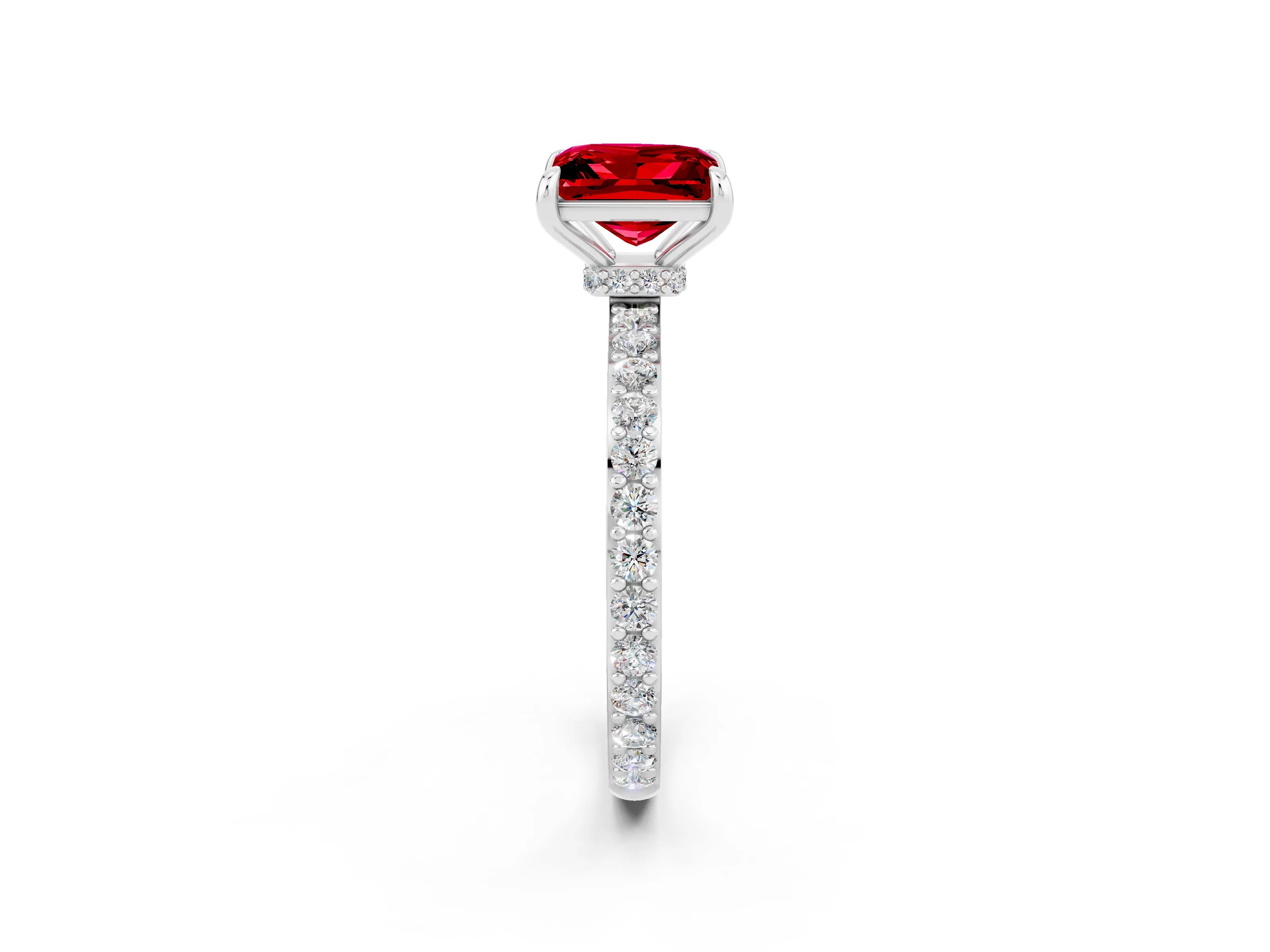 White gold Princess Cut Ruby Pavé Engagement Ring with Round  Accents and Prong Setting_26