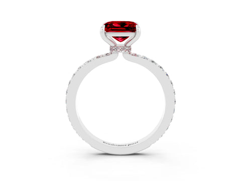 White gold Princess Cut Ruby Pavé Engagement Ring with Round  Accents and Prong Setting_27
