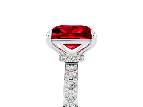 White gold Princess Cut Ruby Pavé Engagement Ring with Round  Accents and Prong Setting_29