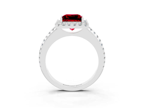 White gold Princess Cut Ruby Pavé Halo Ring with Four-Prong Setting_33
