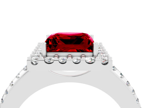 White gold Princess Cut Ruby Pavé Halo Ring with Four-Prong Setting_34