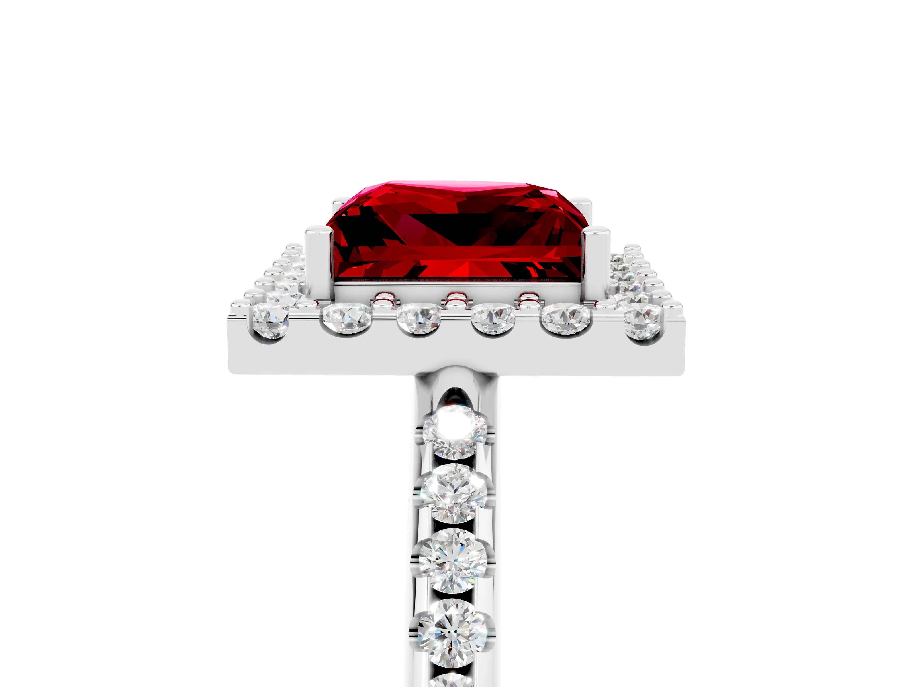 White gold Princess Cut Ruby Pavé Halo Ring with Four-Prong Setting_35