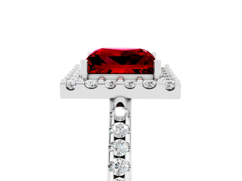 White gold Princess Cut Ruby Pavé Halo Ring with Four-Prong Setting_40
