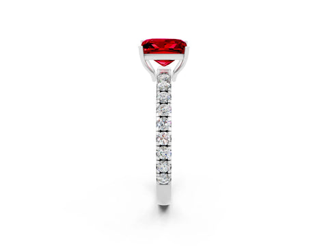 White gold Princess Cut Ruby Pavé Solitaire Engagement Ring with Four-Prong Setting_14