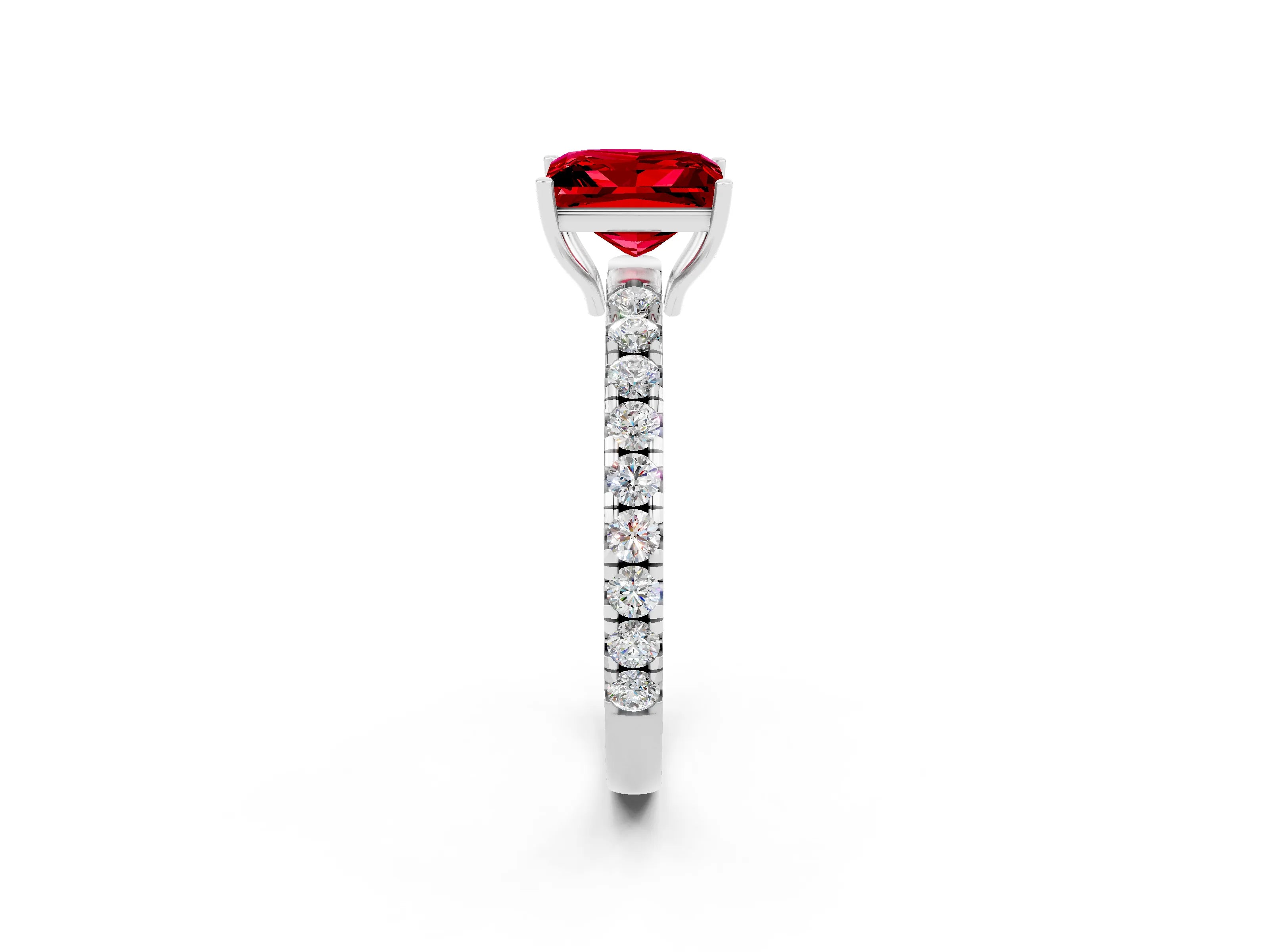 White gold Princess Cut Ruby Pavé Solitaire Engagement Ring with Four-Prong Setting_14