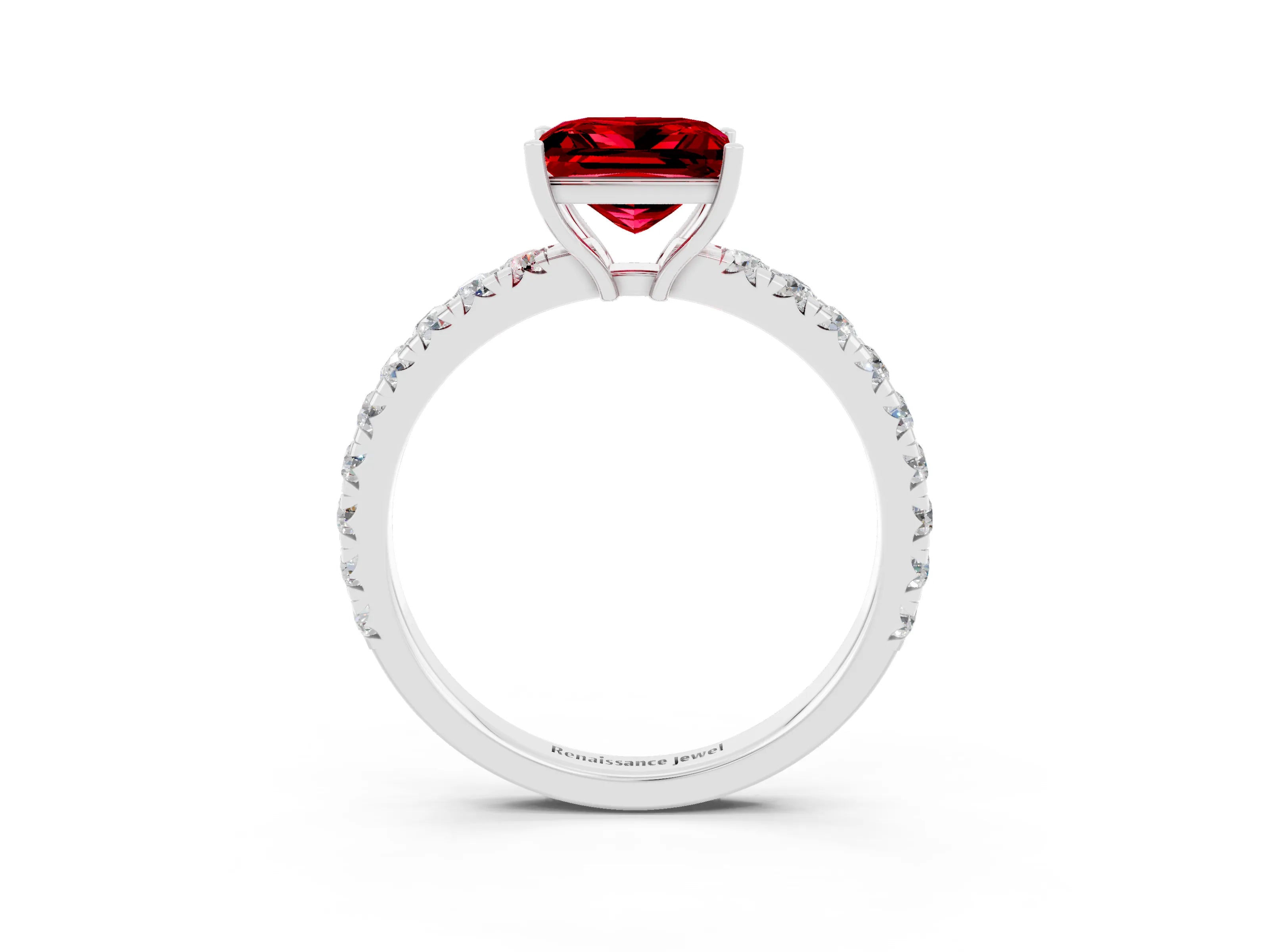White gold Princess Cut Ruby Pavé Solitaire Engagement Ring with Four-Prong Setting_15