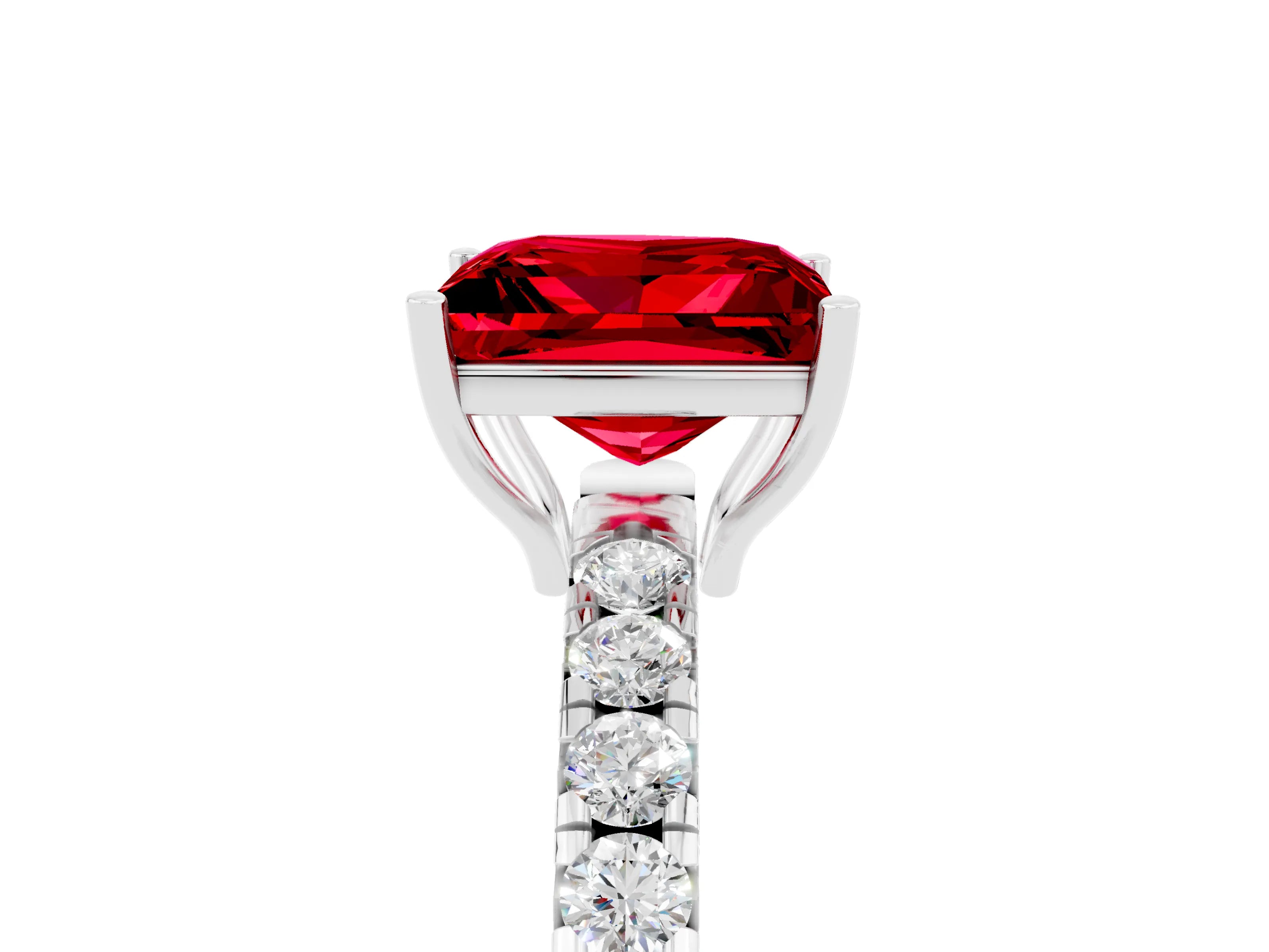 White gold Princess Cut Ruby Pavé Solitaire Engagement Ring with Four-Prong Setting_17