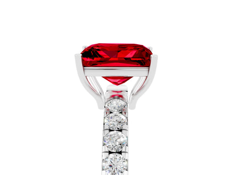 White gold Princess Cut Ruby Pavé Solitaire Engagement Ring with Four-Prong Setting_17