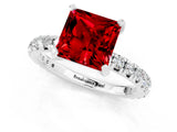 White gold Princess Cut Ruby Pavé Solitaire Ring with Round Band and Prong Setting_37