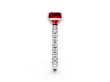 White gold Princess Cut Ruby Pavé Solitaire Ring with Round Band and Prong Setting_38