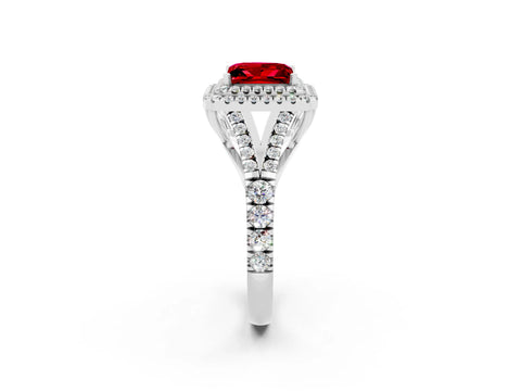 White gold Princess Cut Ruby Pavé Split Shank Double Halo Engagement Ring_2