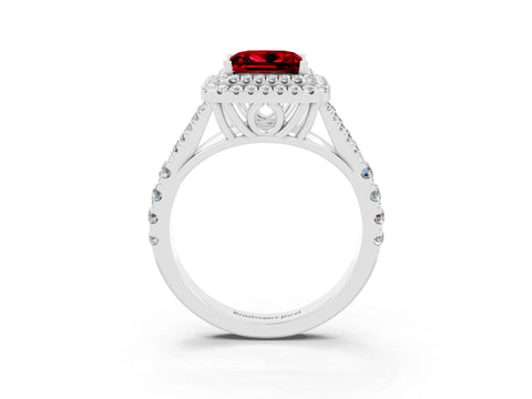White gold Princess Cut Ruby Pavé Split Shank Double Halo Engagement Ring_3