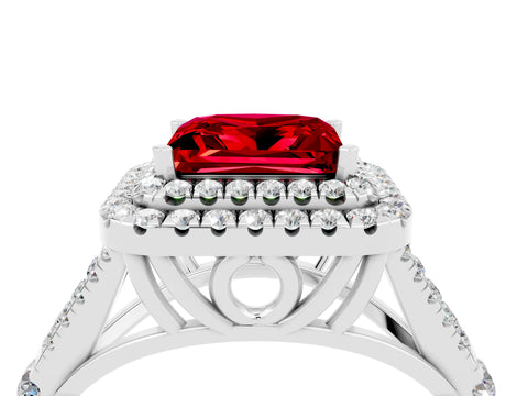White gold Princess Cut Ruby Pavé Split Shank Double Halo Engagement Ring_4