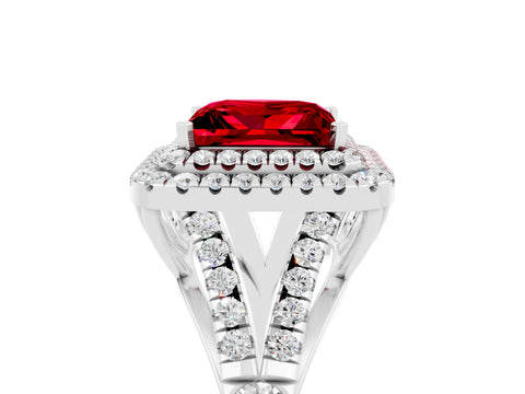 White gold Princess Cut Ruby Pavé Split Shank Double Halo Engagement Ring_5