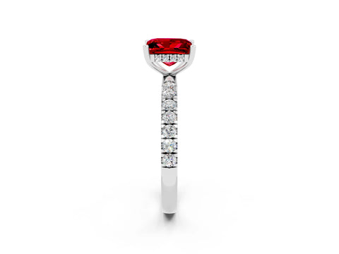 White gold Princess Cut Ruby Pave Band Solitaire Ring with Four-Prong Setting_14