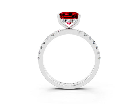 White gold Princess Cut Ruby Pave Band Solitaire Ring with Four-Prong Setting_15