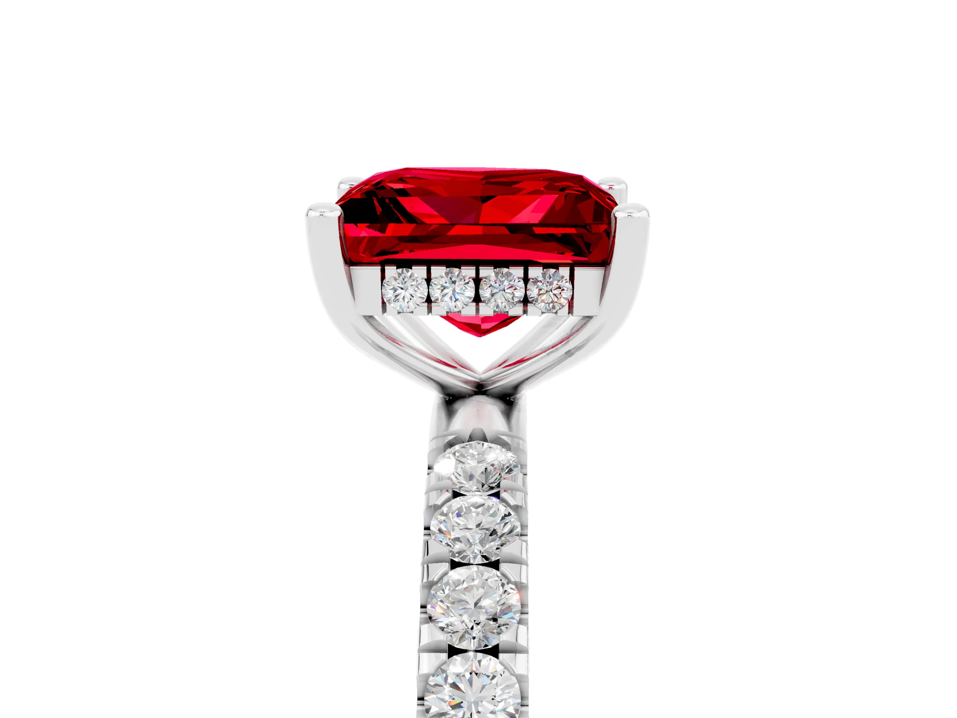 White gold Princess Cut Ruby Pave Band Solitaire Ring with Four-Prong Setting_17